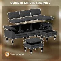 HOMCOM Sectional Sofa, L Shaped Couch with Deep Seat, Movable Ottoman and Pillow-top Armrests, Dark Gray(m-7)