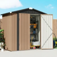 Outsunny 6.5' x 4'  Outdoor Storage Shed, Metal Garden Shed with Lockable Double Doors, 4 Vents, Brown(m-10)