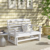 Outsunny Patio Glider Bench w/ HDPE Slatted Double Rocking Chair, White(m-9)