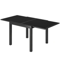 Outsunny Aluminum Expandable Outdoor Dining Table with Tempered Glass Tabletop and Aluminum Frame, for Garden, Backyard, Black(m-2)