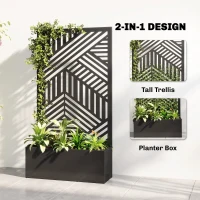 Outsunny Metal Planter Box with Trellis, 44.5" Raised Garden Bed with Trellis Privacy Screen for Climbing Plants(m-4)