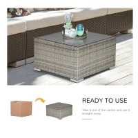 Outsunny Rattan Garden Coffee Table, 25.6" Square Garden Rattan Table with Tempered Glass Top, Grey(m-4)