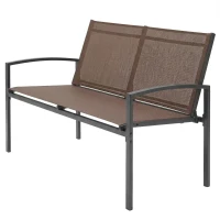 Outsunny Outdoor Garden Bench, 44 in Metal Patio Garden Park Bench with Breathable Mesh Fabric, 484 lb Load Capacity, Dark Brown(m-2)