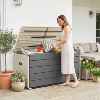 Outsunny Outdoor Storage Box with Lockable Lid, HDPE Garden Deck Box with Wheels 757 L(m-8)