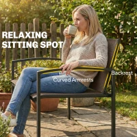 Outsunny Outdoor Garden Bench, 44 in Metal Patio Garden Park Bench with Breathable Mesh Fabric, 484 lb Load Capacity, Dark Brown(m-7)