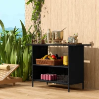 Outsunny Wicker Outdoor Bar Table, PE Rattan Bar Height Patio Table with 2 Shelves, Steel Frame for Garden, Backyard, Black(m-8)