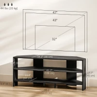 HOMCOM Corner TV Stand, Modern TV Table with 2 Open Shelves for 47 Inch TV, Entertainment Center for Living Room, Black(m-3)