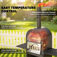 Outsunny Outdoor Wood Fired Pizza Oven with Side Shelves and Open Cabinet, Pizza Maker on Wheels with Thermometer, Stone, Peel(m-6)