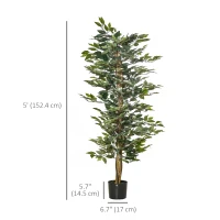 HOMCOM 5FT Artificial Ficus Tree, Fake Tree with Leaves, Faux Plant in Nursery Pot for Indoor Decoration(m-3)