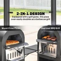 Outsunny Outdoor Wood Fired Pizza Oven with Side Shelves and Open Cabinet, Pizza Maker on Wheels with Thermometer, Stone, Peel(m-4)