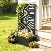 Outsunny Metal Planter Box with Trellis, 44.5" Raised Garden Bed with Trellis Privacy Screen for Climbing Plants(m-10)