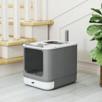 PawHut Cat Litter Box with Lid, Enclosed Litter Box for Medium Cats, Front-Entry and Top-Exit, Scoop, Deodorizer Bag, White(m-8)