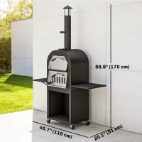 Outsunny Outdoor Wood Fired Pizza Oven with Side Shelves and Open Cabinet, Pizza Maker on Wheels with Thermometer, Stone, Peel(m-3)