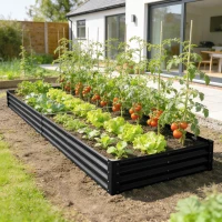 Outsunny 12 x 4 x 1ft Galvanized Raised Garden Bed, Reinforced Outdoor Planter Box with Open Bottom, Black(m-9)