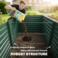 Outsunny Set of 2 Galvanised Raised Garden Bed, 6 x 3 x 2 ft Metal Garden Bed with Safe Edging, Green(m-5)