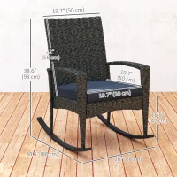 Outsunny Outdoor Rocking Chair, Patio Wicker Chair Removable Cushion, High Back and Armrests for Porch Balcony, Navy Blue(m-3)