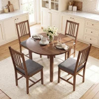 HOMCOM Set of 4 Dining Chairs, Upholstered Dining Room Chairs with Rubberwood Legs and Slat Backrest for Kitchen, Gray(m-9)