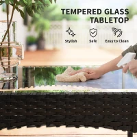 Outsunny 4 Pieces Wicker Outdoor Balcony Furniture Set Rattan Patio Furniture Set with Loveseat Chairs Glass Coffee Table Turquoise(m-7)