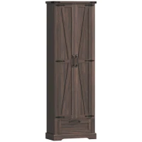 HOMCOM 71" Pantry Cabinet, Kitchen Storage Cabinet with Adjustable Shelves, Barn Doors and Drawer for Dining Room, Brown(m-1)