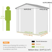 Outsunny 6.5' x 4'  Outdoor Storage Shed, Metal Garden Shed with Lockable Double Doors, 4 Vents, Silver-White(m-3)