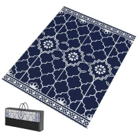 Outsunny Reversible Outdoor Rug Carpet with LED Lights, 10' x 8' PP Straw Rug with Carry Bag and Ground Stakes(m-1)