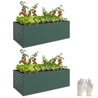 Outsunny Set of 2 Galvanised Raised Garden Bed, 6 x 3 x 2 ft Metal Garden Bed with Safe Edging, Green(m-11)