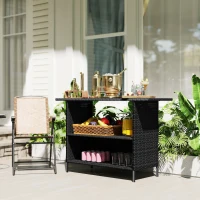 Outsunny Wicker Outdoor Bar Table, PE Rattan Bar Height Patio Table with 2 Shelves, Steel Frame for Garden, Backyard, Black(m-10)