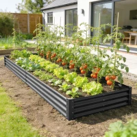 Outsunny 12 x 4 x 1ft Galvanized Raised Garden Bed, Reinforced Outdoor Planter Box with Open Bottom, Dark Grey(m-9)