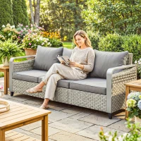 Outsunny Rattan Wicker Sofa 3-Seater Outdoor Couch with Cushions for Patio Garden Grey(m-1)