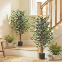 HOMCOM Artificial Tree, Fake Ficus Tree with Leaves, Faux Plant in Nursery Pot for Indoor Decoration(m-1)