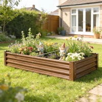 Outsunny 6 x 3 x 1ft Galvanized Raised Garden Bed, Reinforced Outdoor Planter Box with Open Bottom, Wood-Effect(m-10)