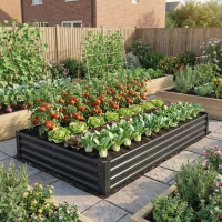 Outsunny 8 x 4 x 1ft Galvanized Raised Garden Bed, Reinforced Outdoor Planter Box with Open Bottom, Dark Grey(m-10)