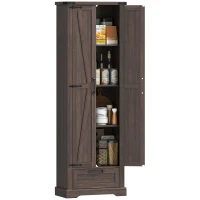 HOMCOM 71" Pantry Cabinet, Kitchen Storage Cabinet with Adjustable Shelves, Barn Doors and Drawer for Dining Room, Brown(m-11)