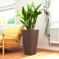 Outsunny 23 Inch Tall Planters for Outdoor Plants, Set of 2 Plastic Flower Pots, for Front Door Patio Garden Use, Brown(m-7)