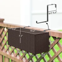 Outsunny 2 Pack 20 Inch Railing Flower Pots, Hanging Flower Pots with Hooks, Drainage Holes for Fence, Rattan Look, Brown(m-3)