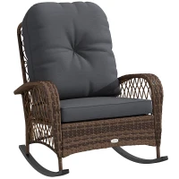 Outsunny Outdoor Wicker Rattan Rocking Chair Patio Rocker with Thick Cushions for Garden Backyard Porch, Black(m-11)