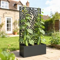 Outsunny Metal Planter Box with Trellis, 44.5" Raised Garden Bed with Trellis Privacy Screen for Climbing Plants(m-1)