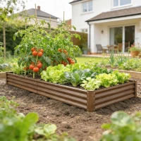 Outsunny 12 x 4 x 1ft Galvanized Raised Garden Bed, Reinforced Outdoor Planter Box with Open Bottom, Distressed Brown(m-8)