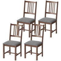 HOMCOM Set of 4 Dining Chairs, Upholstered Dining Room Chairs with Rubberwood Legs and Slat Backrest for Kitchen, Gray