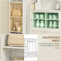 HOMCOM Hall Tree with Bench and Shoe Storage, Entryway Bench with Coat Rack, 12 Shelves, 2 Cabinets, 5 Hooks, White Wood Grain(m-5)