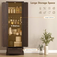 HOMCOM 71" Pantry Cabinet, Kitchen Storage Cabinet with Adjustable Shelves, Barn Doors and Drawer for Dining Room, Brown(m-4)