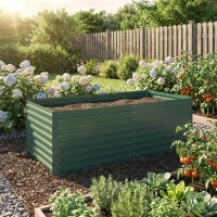 Outsunny Set of 2 Galvanised Raised Garden Bed, 6 x 3 x 2 ft Metal Garden Bed with Safe Edging, Green(m-10)