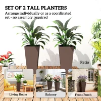 Outsunny 23 Inch Tall Planters for Outdoor Plants, Set of 2 Plastic Flower Pots, for Front Door Patio Garden Use, Brown(m-4)