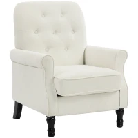 HOMCOM Accent Chair, Mid-Century Modern Armchair with Thick Padded Seat, Spring Cushion, Solid Wood Legs, Cream White(m-2)