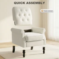 HOMCOM Accent Chair, Mid-Century Modern Armchair with Thick Padded Seat, Spring Cushion, Solid Wood Legs, Cream White(m-6)