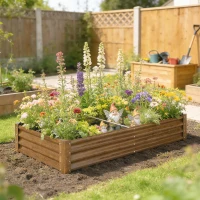 Outsunny 6 x 3 x 1ft Galvanized Raised Garden Bed, Reinforced Outdoor Planter Box with Open Bottom, Wood-Effect(m-1)