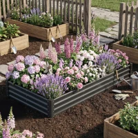 Outsunny 8 x 4 x 1ft Galvanized Raised Garden Bed, Reinforced Outdoor Planter Box with Open Bottom, Dark Grey(m-9)