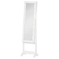 HOMCOM Free Standing Armoire Organizer, Lighted Mirrored Jewelry Cabinet w/ Angle Adjustable & 16 LED Lights Warm White(m-11)