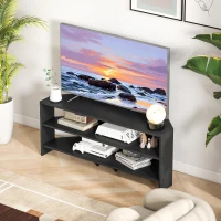 HOMCOM Corner TV Stand, Modern TV Table with 2 Open Shelves for 47 Inch TV, Entertainment Center for Living Room, Black(m-9)