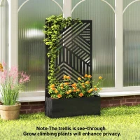 Outsunny Metal Planter Box with Trellis, 44.5" Raised Garden Bed with Trellis Privacy Screen for Climbing Plants(m-7)